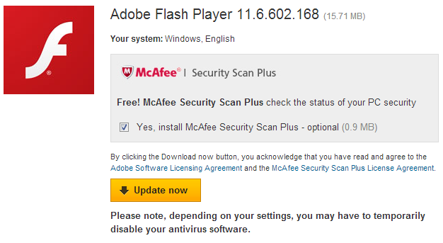 Adobe Flash Update - Mcafee