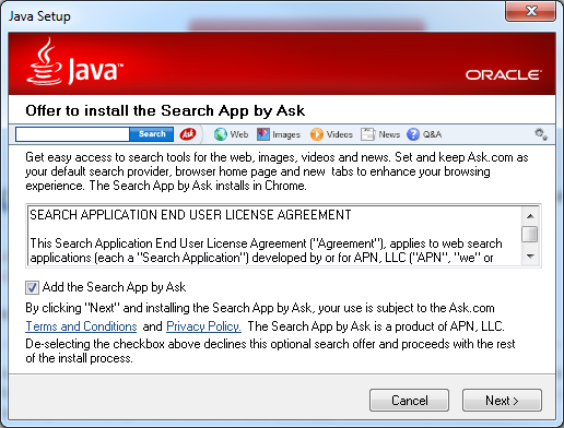 Annoying Dialog Boxes From Hell 2 Dialog Box - Java installs the Ask Toolbar