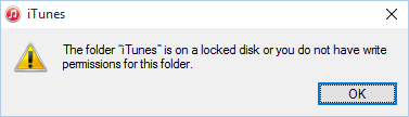 Windows 10 - iTunes locked disk