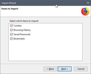 Firefox - Import from Chrome - cookies, history, passwords, bookmarks