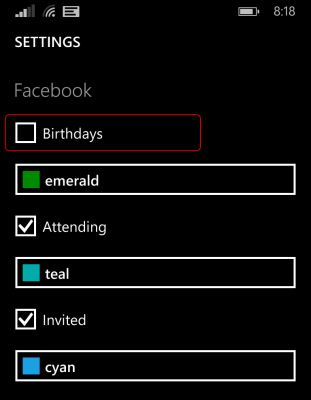 Windows Phone Facebook Birthdays